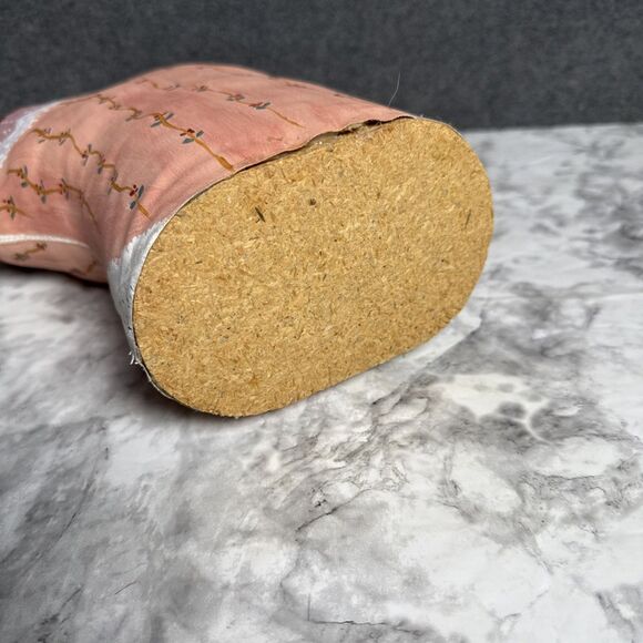 Hand Painted Oil Cloth Canvas Floral Cat Signed Folk Art Figure 10.5" Stuffed - Picture 7 of 7